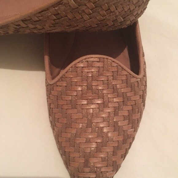Elliott Lucca Aztec Taupe Woven Leather Pointed Toe Ballet Flats Size: 7 - Picture 2 of 6